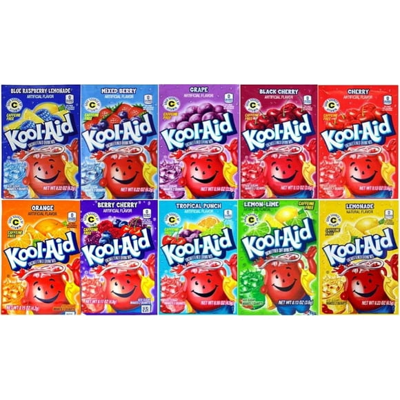Kool Aid Mélange de Boisson Non Sucré, Sans Caféine, Offre de 10 Saveurs Assorties