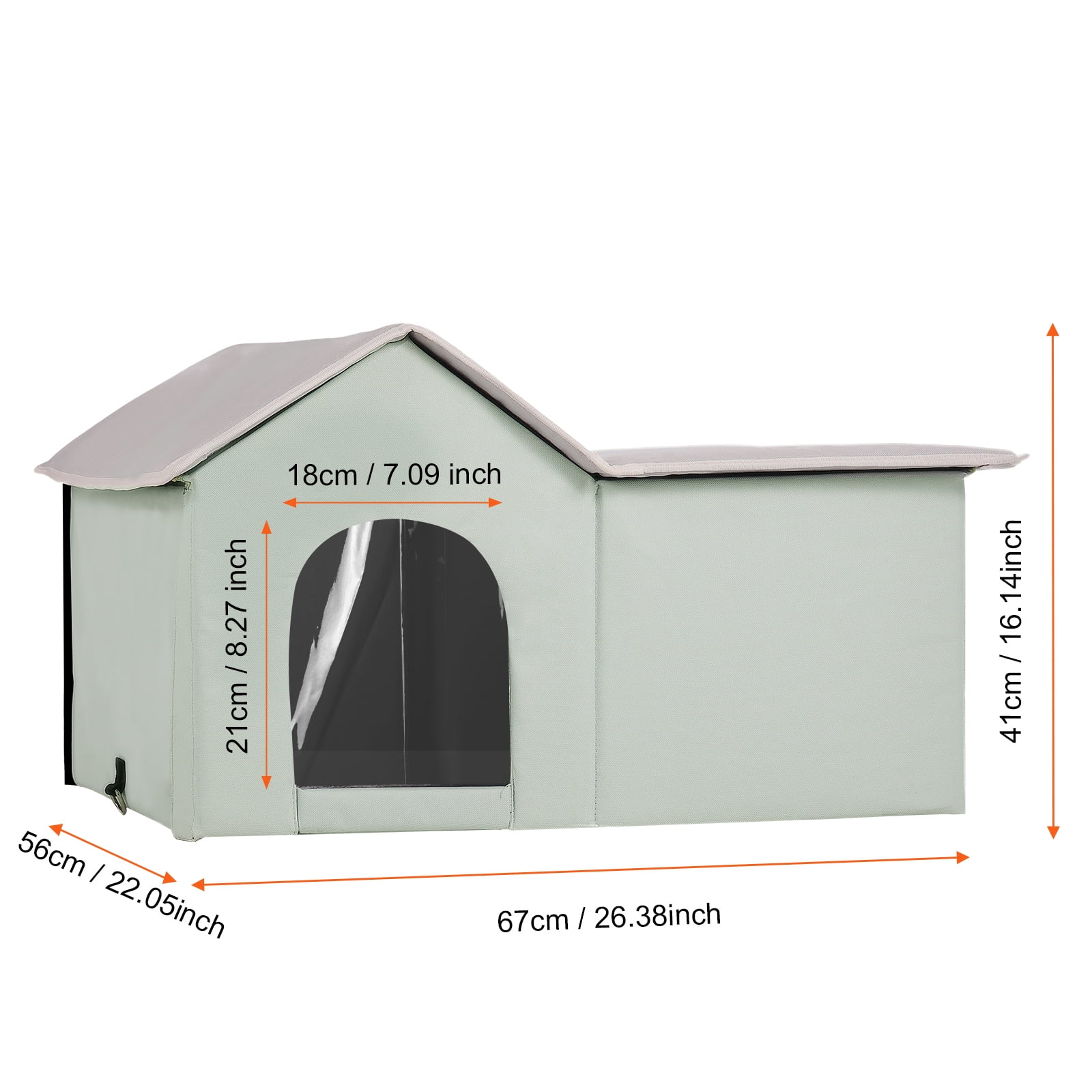 KFFKFF Heated Cat Shelter, Outdoor Pet House with Adjustable Temperature and Timer, Durable 600D Oxford Fabric Foldable Design with Heated Pad for Winter Warmth and Comfort, Green (Large)