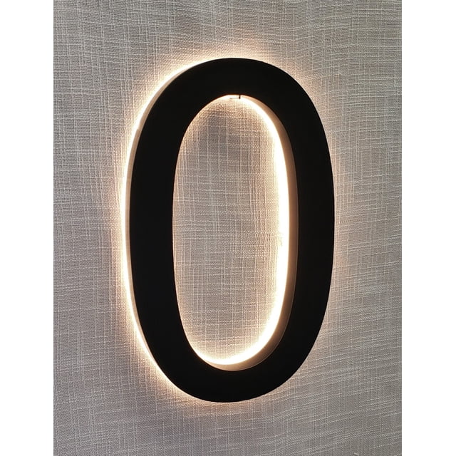 8′′ Numéros de Maison Rétroéclairés Modernes, Prima Decorative Hardware 0–9 – Panneau d'Adresse Flottant à LED, Acier Inoxydable Résistant aux Intempéries avec Lumière Chaude, Métal Noir avec Acrylique Givré Blanc