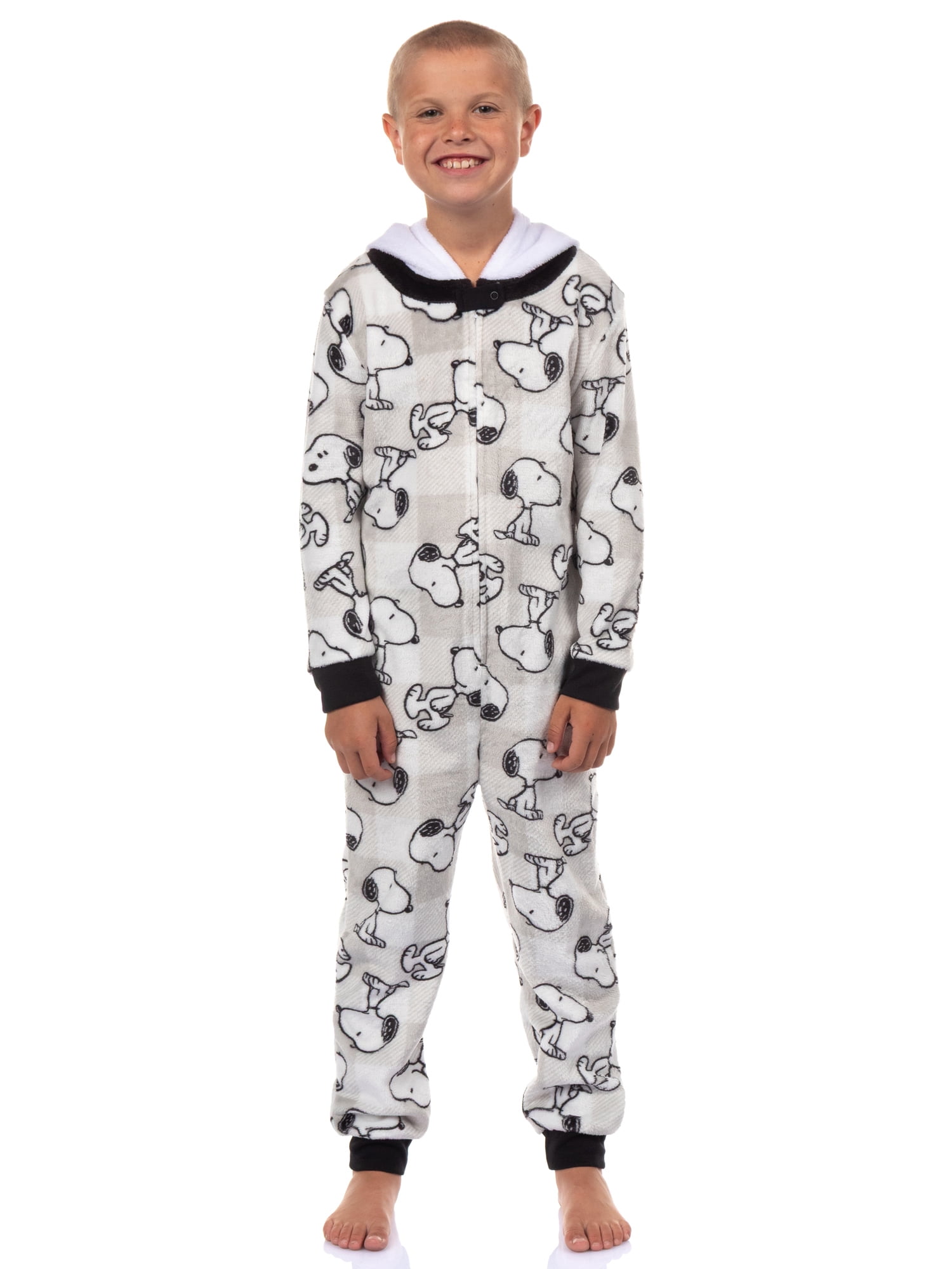 Peanuts Unisex Kids Snoopy Plaid Matching Family Pajamas One Piece, Sizes 4-16