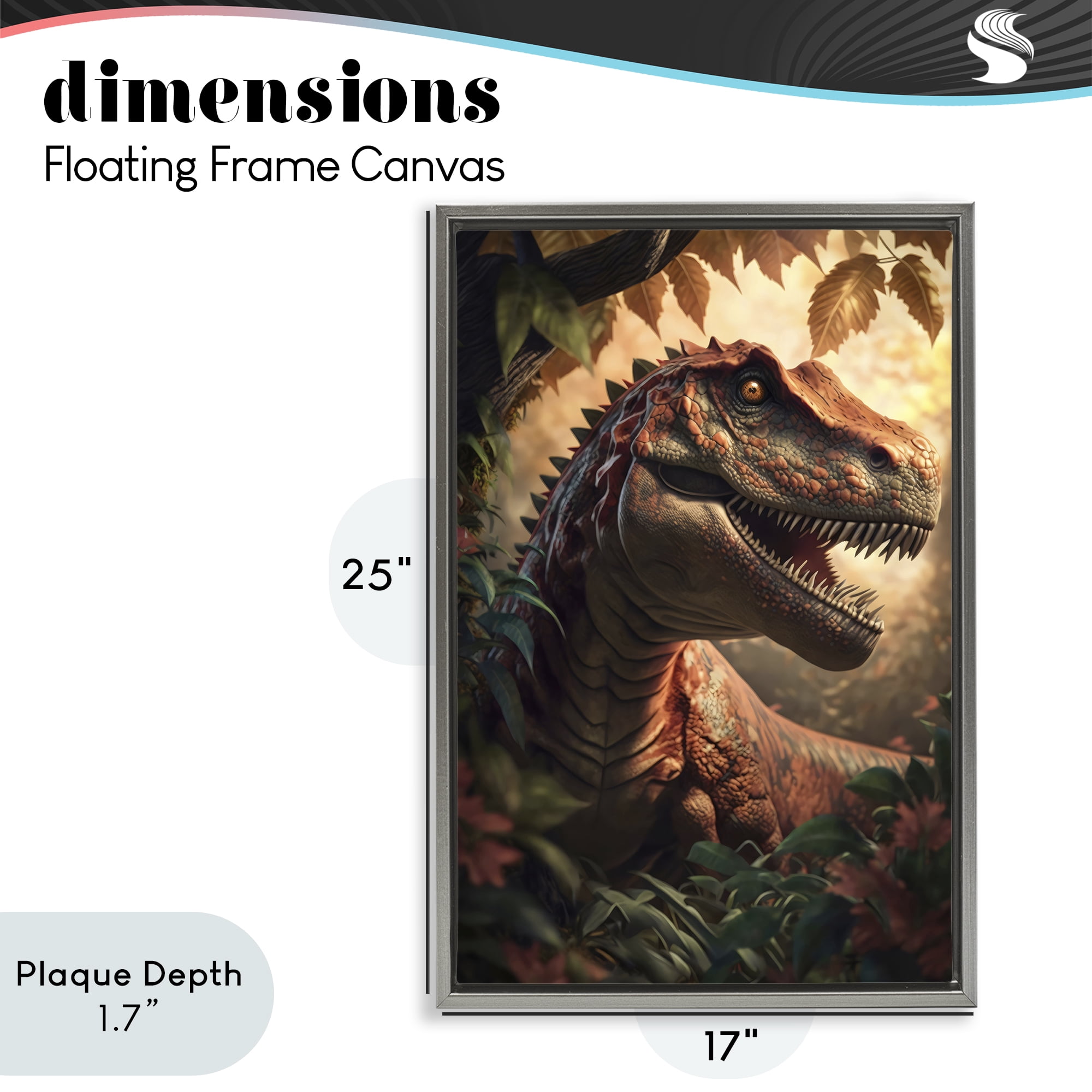 Stupell Industries Jungle Raptor with Ancient Foliage Gray Framed Floater Canvas Wall Art, design by Creative Studio