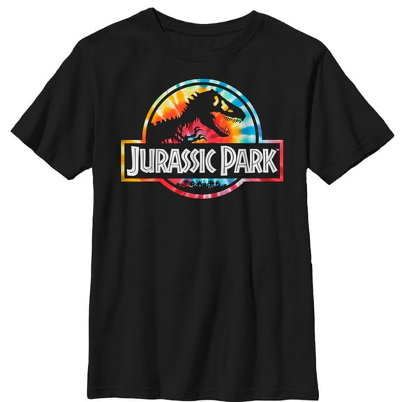 Boy's Jurassic Park Groovy Tie-Dye Logo  Graphic Tee Black X Large