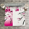 thumbnail image 3 of Ambesonne Floral Quilted Bedspread Set 3 Pcs, Apricot Flowers Blooms, King Size, Pink Black White, 3 of 3