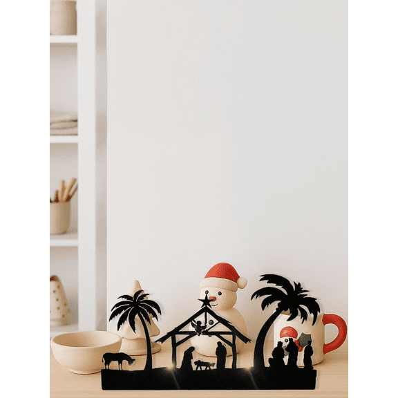 Vintage Rustic iron Nativity Candleholder Set Christmas Table Centerpiece