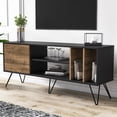 thumbnail image 3 of Mistico Modern Metal Wood TV Stand for TVs up to 63", Black & Walnut Veneer, 3 of 6