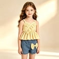 thumbnail image 2 of ZXLBBD Girls Adorable Outfit Checked Top with Bow and Denim Skorts Ensemble for Toddlers and Little Kids 2 Piece Birthday Fashion Clothes Sets,Yellow,Size 5 Y-6 Y, 2 of 5