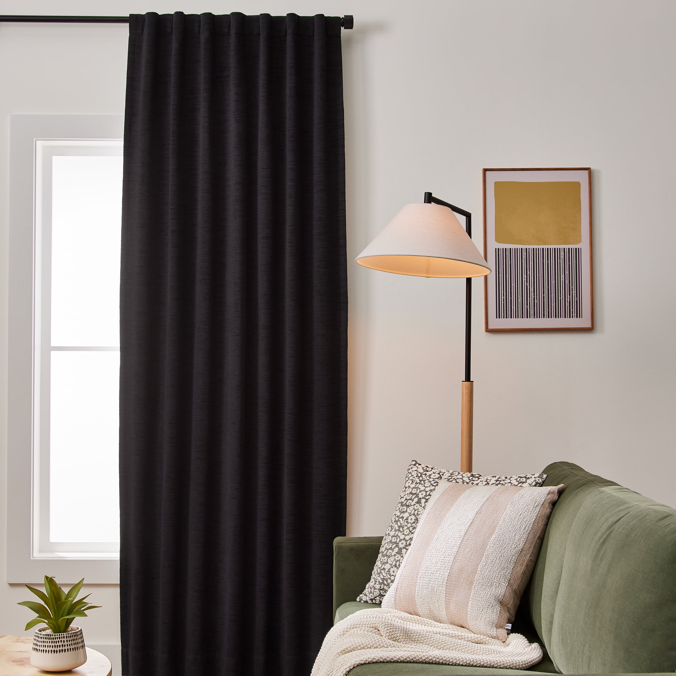 Better Homes & Gardens Textured Solid Chenille Blackout Single Curtain Panel, Black, 50"W x 108"L