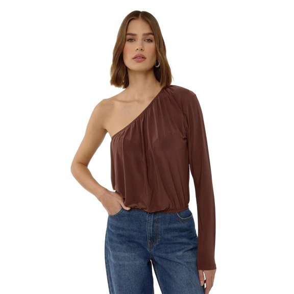 Asymmetrical Neck Gathered Blouse