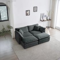 Modern Gray Chenille 4-Piece Sectional Sofa with 2 Seater Loveseat and Ottomans (220×80×75cm)