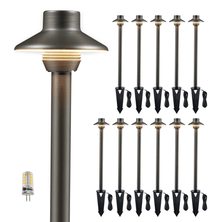 Gardenreet Brass Low Voltage Pathway Lights, 12V Outdoor LED Landscape Path Lights(Mini) for Walkway Driveway Garden Yard with 3W 2700K Warm White LED G4 Bulb(12 Pack)
