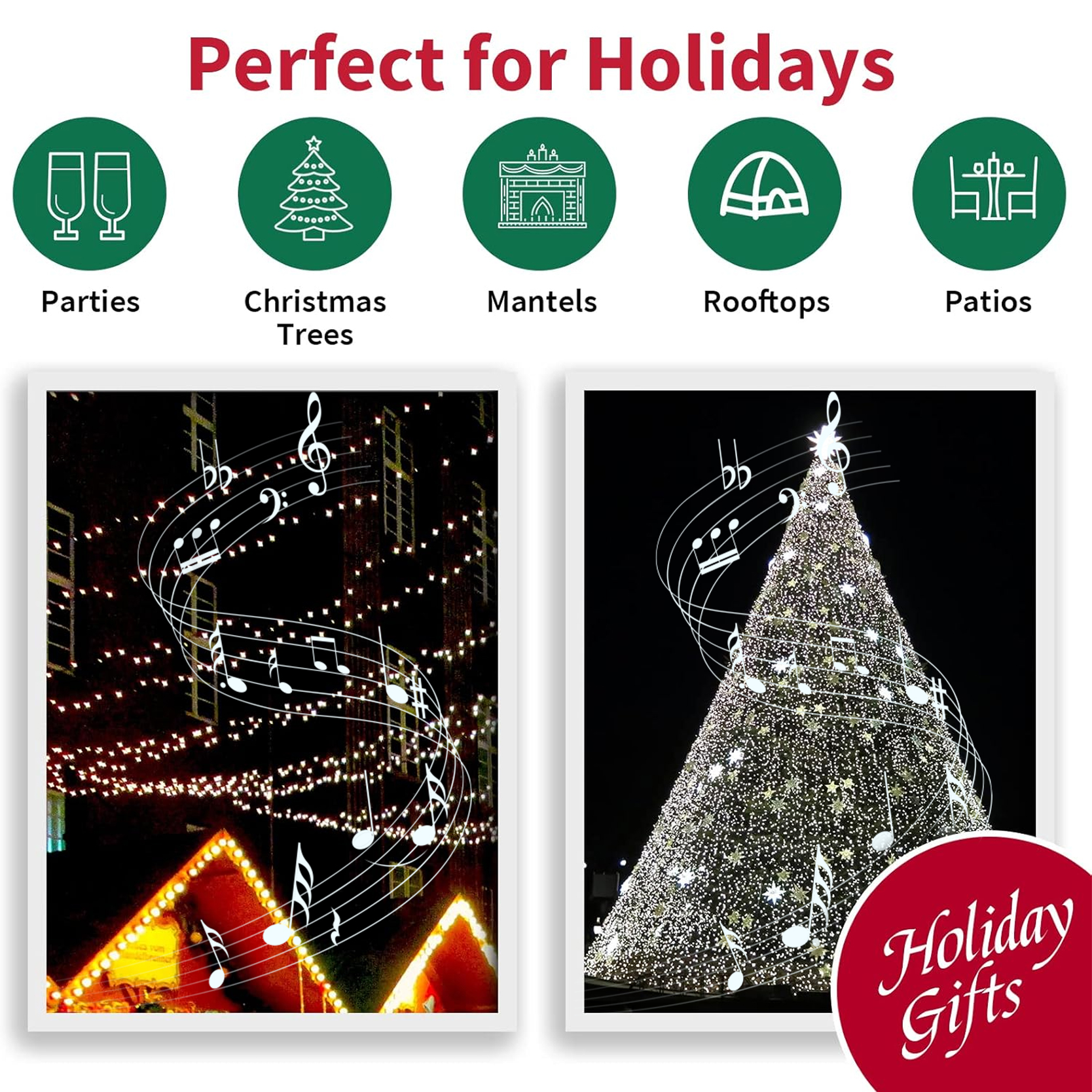 LAMPHOME 66ft Music Christmas Mini Lights (Green Wire),200 LED Fairy Starry String Light Plug in for Indoor Outdoor Xmas Tree Wedding Party Decoration (White)