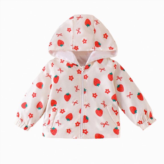 Wonitaaizi Girls Lightweight Hooded Jacket Kids Water-Resistant Windbreaker Printed Jacket (6-12 Months,White)