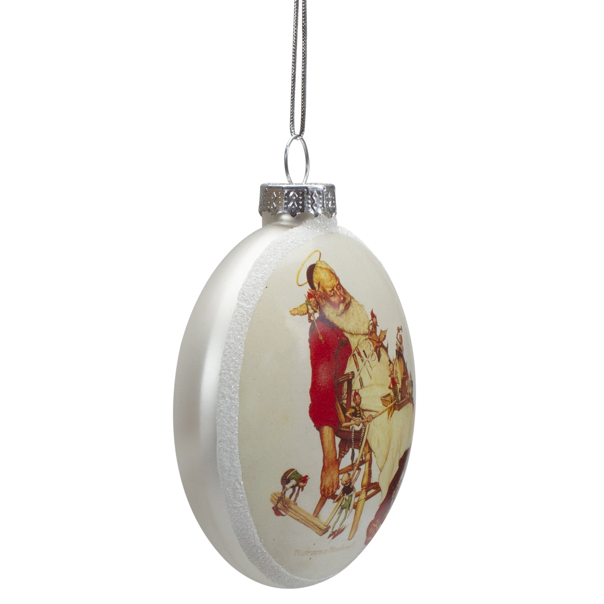 Northlight Norman Rockwell Santa with His Helpers Multi-color Glass Christmas Decorative Accent Disc Ornament, 3"