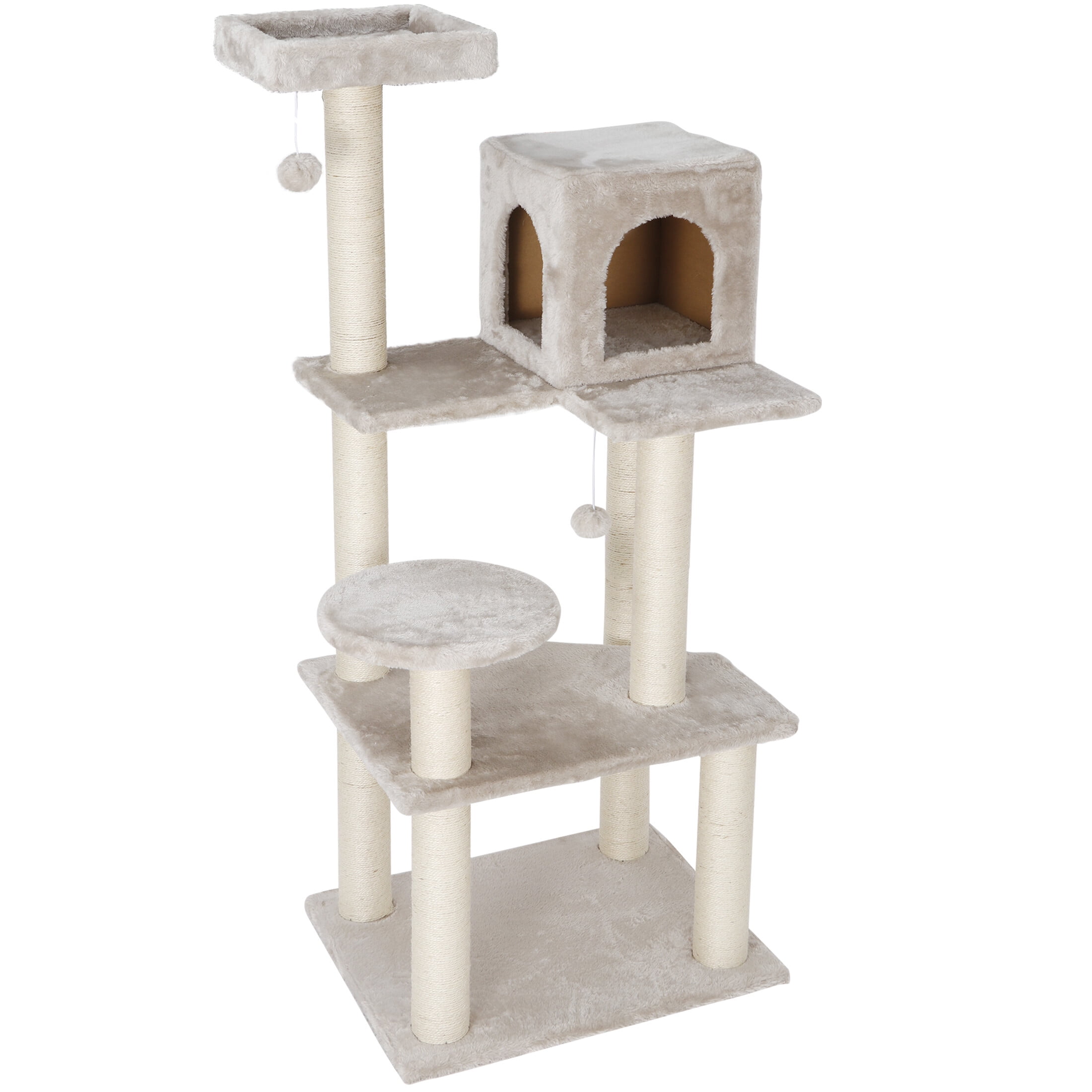 ZENY 56" Cat Tree Condo Scratching Post Tower Kitty Play House, Beige