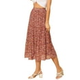 thumbnail image 4 of Unique Bargains Women's Floral Elastic Waist Chiffon Tiered A-Line Maxi Skirt S Orange, 4 of 7