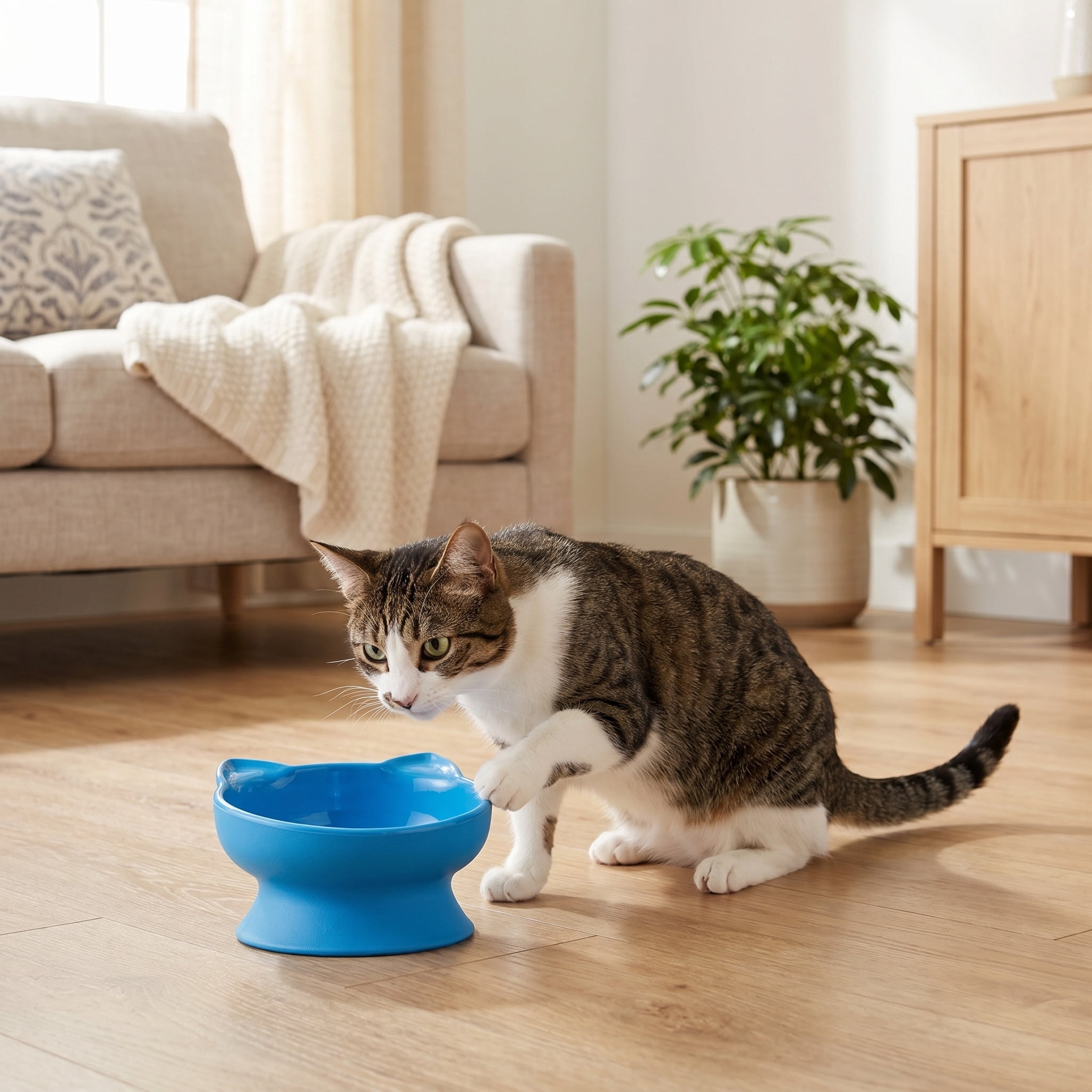 (4 pack) Vibrant Life 0.8-Cup Plastic Elevated Cat Ear Bowl, Blue