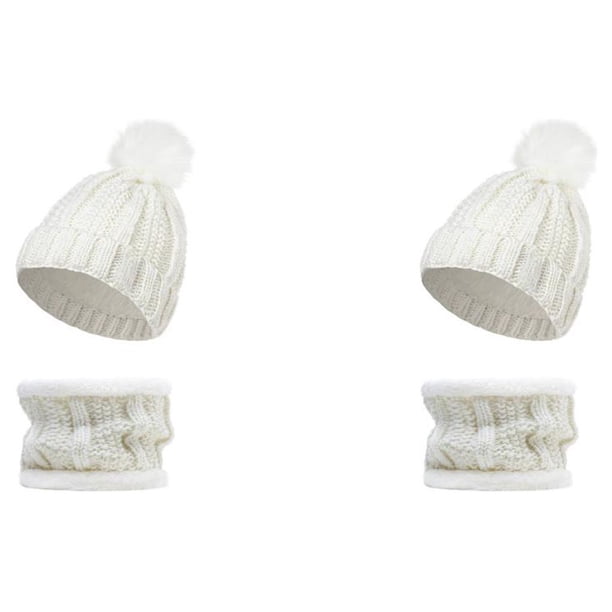 Sonducket Gorros de invierno Pom Pom Ball Caps Gorro engrosado Bufanda Otoño Crochet Punto Deportes piezas Elegante Collar Blanco Blanco 2Conjunto