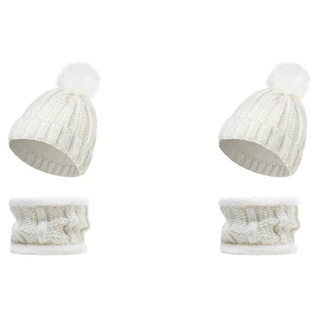 Sonducket Gorros de invierno Pom Pom Ball Caps Gorro engrosado Bufanda Otoño Crochet Punto Deportes piezas Elegante Collar Blanco Blanco 2Conjunto