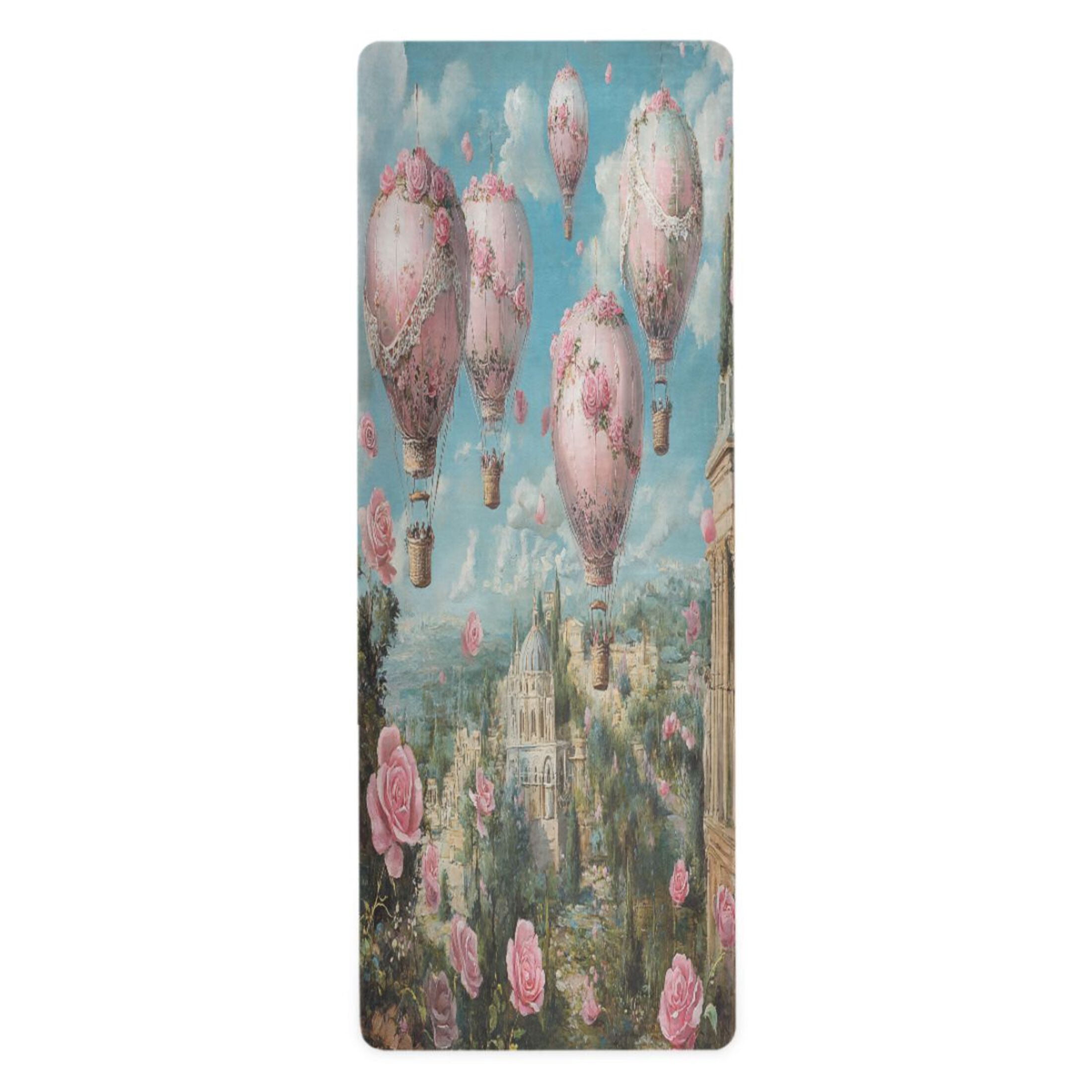 BZSMCE Yoga Mat Women Pink Hot Air Balloons Roses Fitness Mat