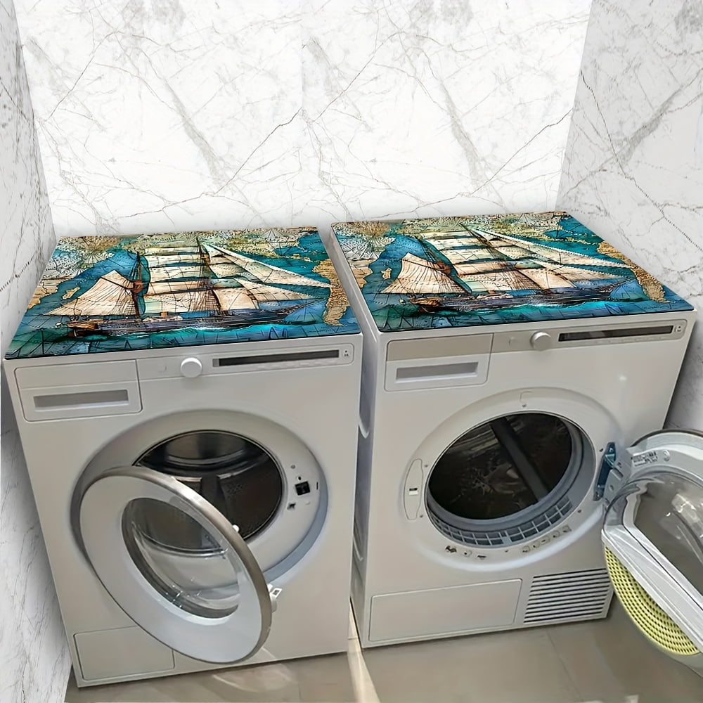 Pirate Ship Pattern,Washing Machine Dust Cover Mat, Kitchen Accessories,Non-Slip, for Laundry Bathroom Home Decor, Room Decor