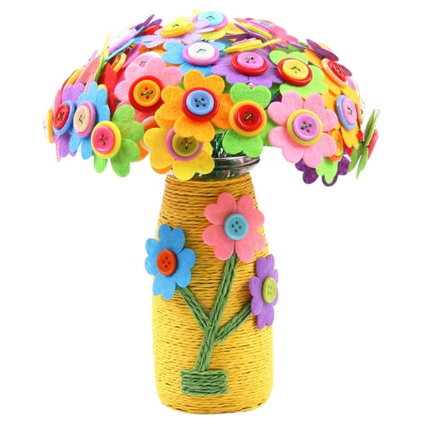 Kit de artesanía de flores para niños Haz tu propio ramo de flores con botones y flores DIY Jarrón Arte y Artesanía para niños