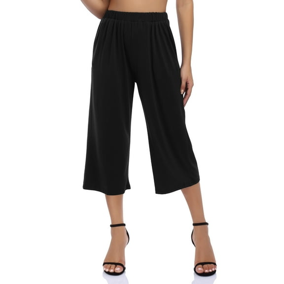 Women's Elastic Waist Solid Palazzo Casual Wide Leg Pants With Pockets