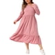 thumbnail image 2 of Vestido de Pascua de Talla Grande para Mujeres Agnes Orinda, Manga Larga, Corto en A con Bolsillos 2X Rosa, 2 of 5
