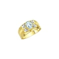 thumbnail image 3 of RYLOS Men's Rings Yellow Gold Plated Silver Rings Classic Designer Style 8X6MM Gemstone &  Diamond Ring Aquamarine March Birthstone Rings For Men  Size 12, 3 of 7