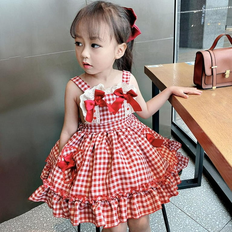 Sweet Lolita Printed Plaid Dress Sleeveless Chiffon Lace Bow Dress Princess Dress