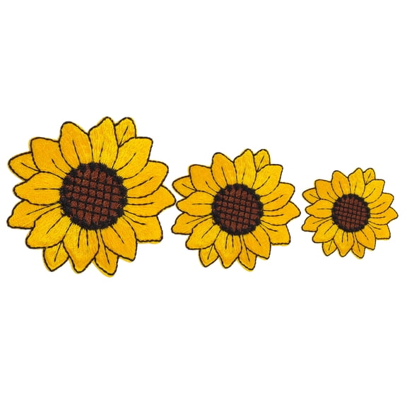 HONMEET 3 Pieces Sunflower Embroidered Applique Sewing Patches for Clothes with Detailed Thread Work