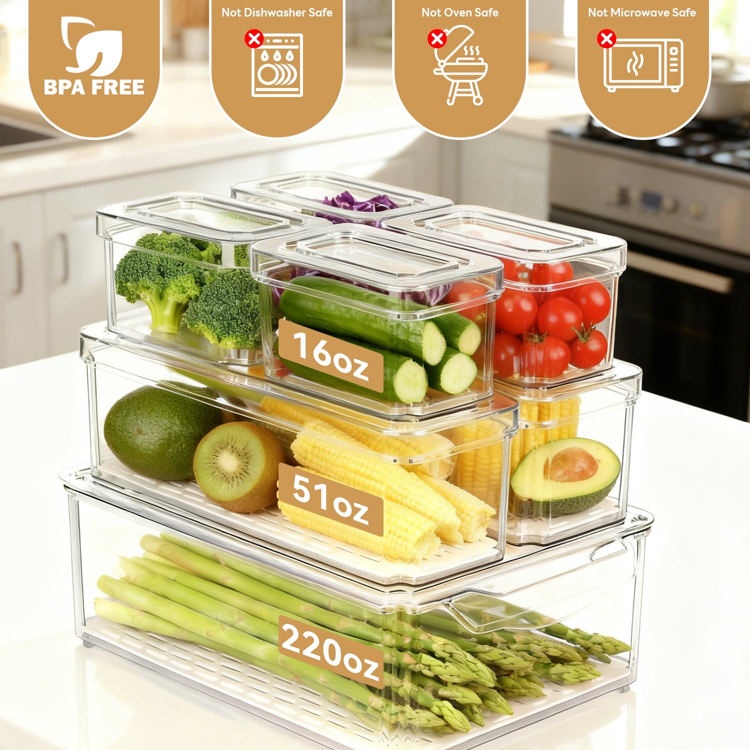 Set of 7 Fridge Organizer Refrigerator Organizer Bins with Lids, Fridge Organization and Storage Clear Containers, Stackable Plastic Pantry Storage Bins for Fruits, Vegetable, Food, BPA Free Kosbon