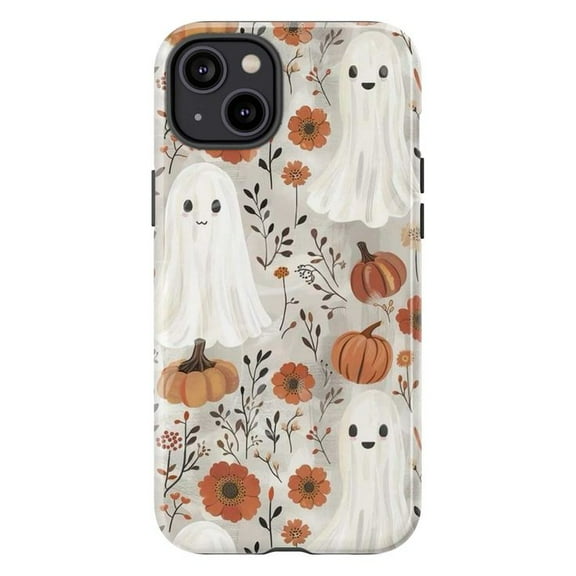 Cute Ghosts & Pumpkins iPhone Case – Whimsical Halloween Floral Aesthetic, Spooky Autumn Phone Cover for iPhone 16 15 14 13 12 11 Plus Pro Max Mini