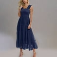 thumbnail image 2 of SMihono Fashion Women's Summer Midi Tulle Dress Sleeveless Smocked Square Neck Ruffle Flowy Party Wedding Guest Sundress Navy L, 2 of 9