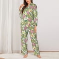 thumbnail image 2 of Pofeuu Flowers And Buds Print Womens Pajamas Set Long Sleeve Sleepwear Button Down Nightwear Soft Pj Lounge Sets Button Down Pajamas Women-Large, 2 of 7