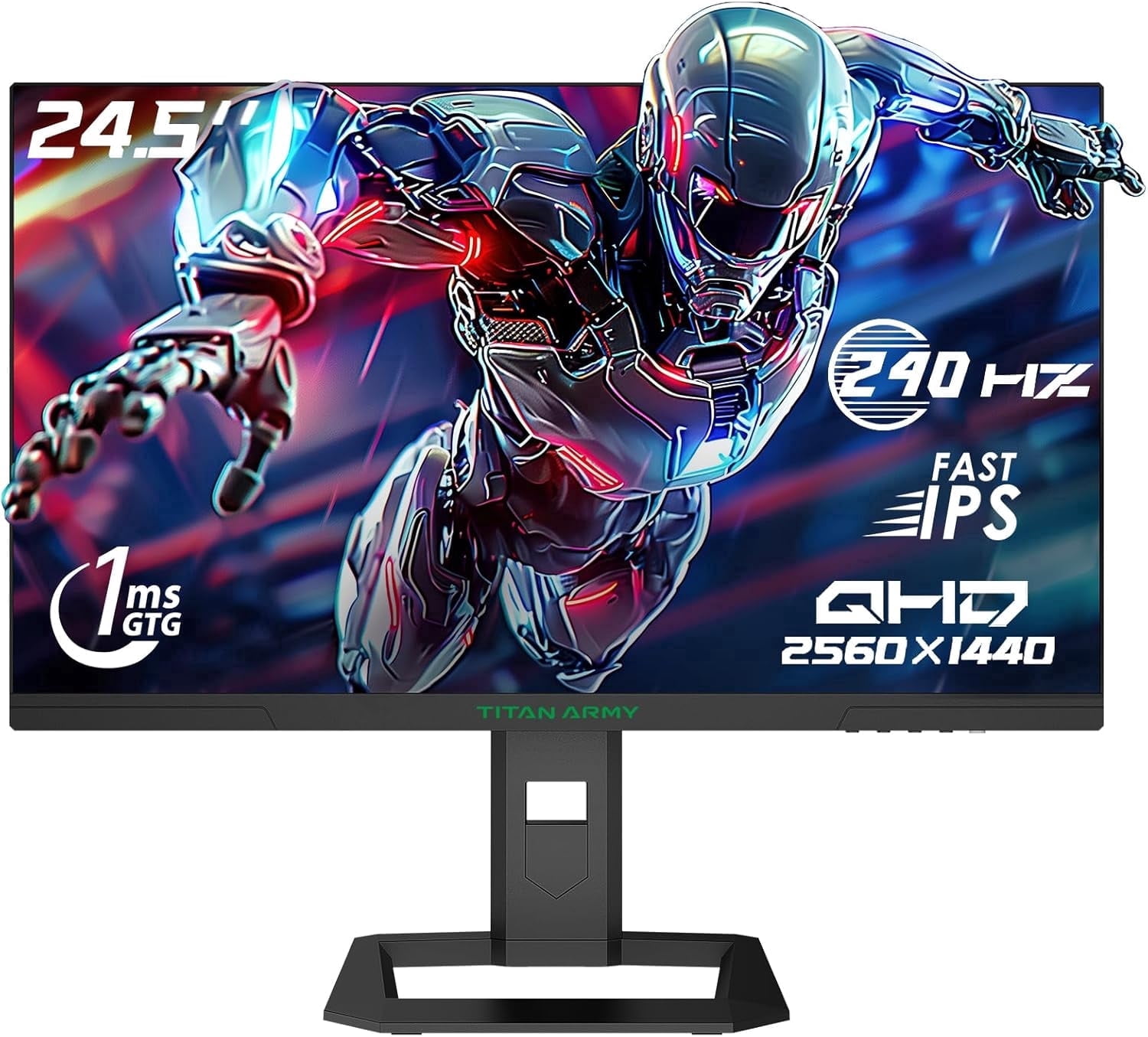 TITAN ARMY 24.5 Inch 240Hz 1440P Gaming Monitor, 2K QHD Computer Gaming Monitor with HDR 500, 1ms Fast IPS, Adaptive Sync, 123% sRGB, Low Blue Light, VESA 100x100, HDMI 2.0/DP 1.4-P2510S PLUS