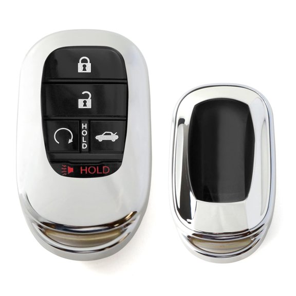 Glossy Silver Finish TPU Key Fob Protective Case w/ Face Panel Cover, For Honda 2022-up Accord Civic CR-V Pilot Oval Shape Smart Key