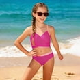 thumbnail image 2 of OSOLU Girls 2 Piece Bikini Swimsuits Color Block Adjustable Straps Padded Girls Bathing Suit For Kids Teens 7-16Y Soft Beachwear, 2 of 5