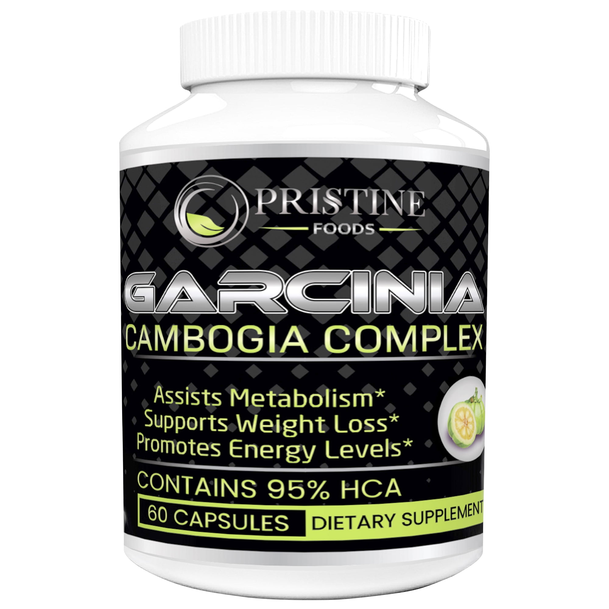 Pristine Foods Pure Garcinia Cambogia Complex 95% HCA Natural Weight Loss Pills, Appetite Suppressant, Non-Stimulant Diet Supplements for Men & Women - 60 Capsules