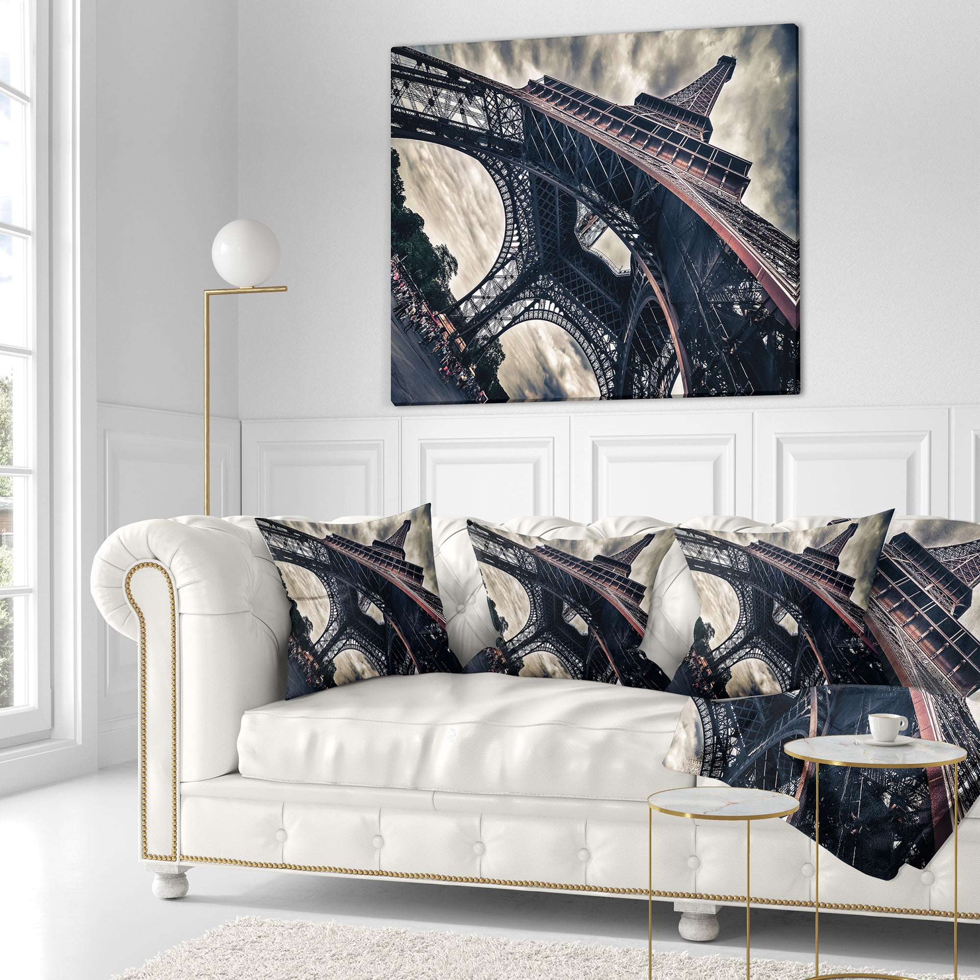 Designart Paris Paris Eiffel Towerin Grungy Dramatic Style - Cityscape Throw Pillow - 18x18