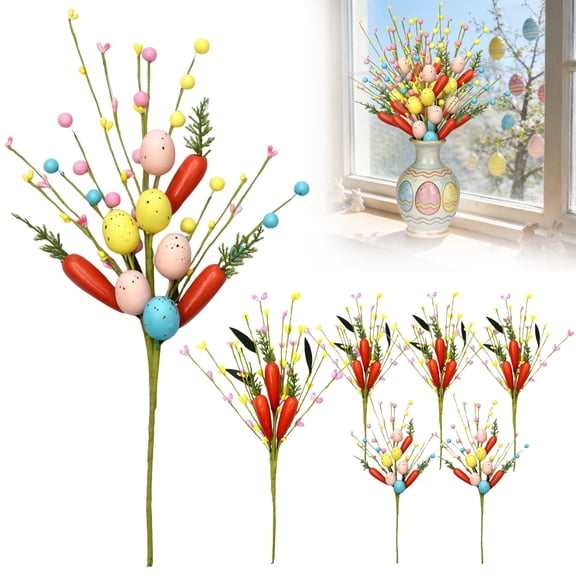 JHEHF 5 Pack Easter Carrot Egg Picks Holiday Home Decor for Vase Table Centerpiece Crafts Rustic Easter Picks and Sprays Table Decorations Easter Gifts