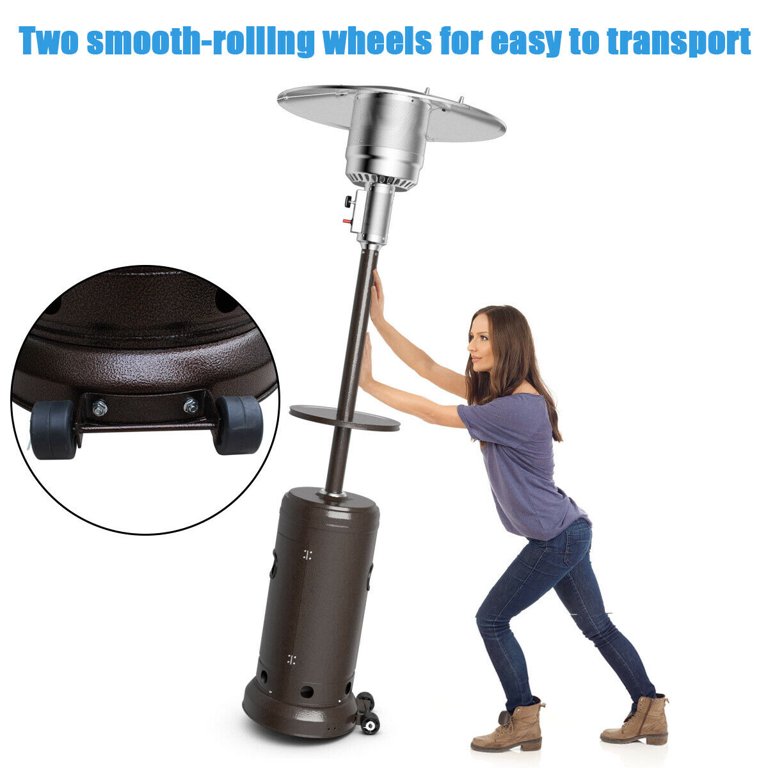 Gymax Outdoor Patio Heater Propane Standing LP Gas Steel W/Table u0026 Wheels  Bronze - Walmart.com