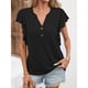 thumbnail image 2 of Camiseta de manga corta con cuello en V para mujer, blusa de manga corta con volantes y botones elegantes a la moda, 2 of 5