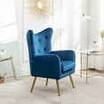 thumbnail image 4 of Blue Velvet Wing Back Accent Seat - Stylish Button Tufting, Robust Gold Legs, Floor Guarded Button- Chair, Style For Comfort. Upholstery. Legs. Protection. 31.02"w X 26.5"d 35.5"h. Easy To Assemble, 4 of 6