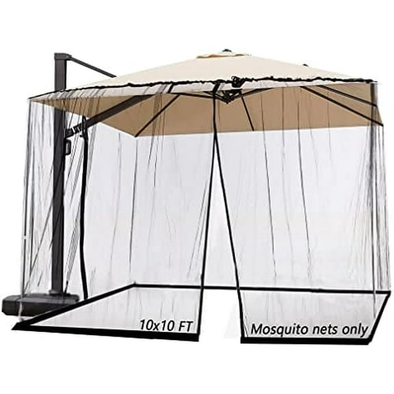 10ft Patio Mosquito Netting Patio Umbrella Cover Mosquito Netting Screen,Windproof Mosquito with Zipper Portable Foldable Umbrella Mosquito Net(10'10'7.6') (Black)$$Garden & Patio