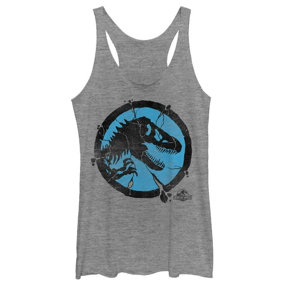 Women's Jurassic World Cracked T. Rex Logo  Racerback Tank Top Gray Heather Medium