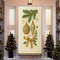 RuiJiao Waterproof Christmas Door Curtain with Festive Print, Polyester Fabric 180x90cm Holiday Decoration Background