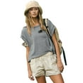 thumbnail image 2 of Women Short Sleeve Workout Shirts Open Back Tops Casual Yoga Y2k Athletic Gym Slouchy Crop Running Tees Grey XL, 2 of 7