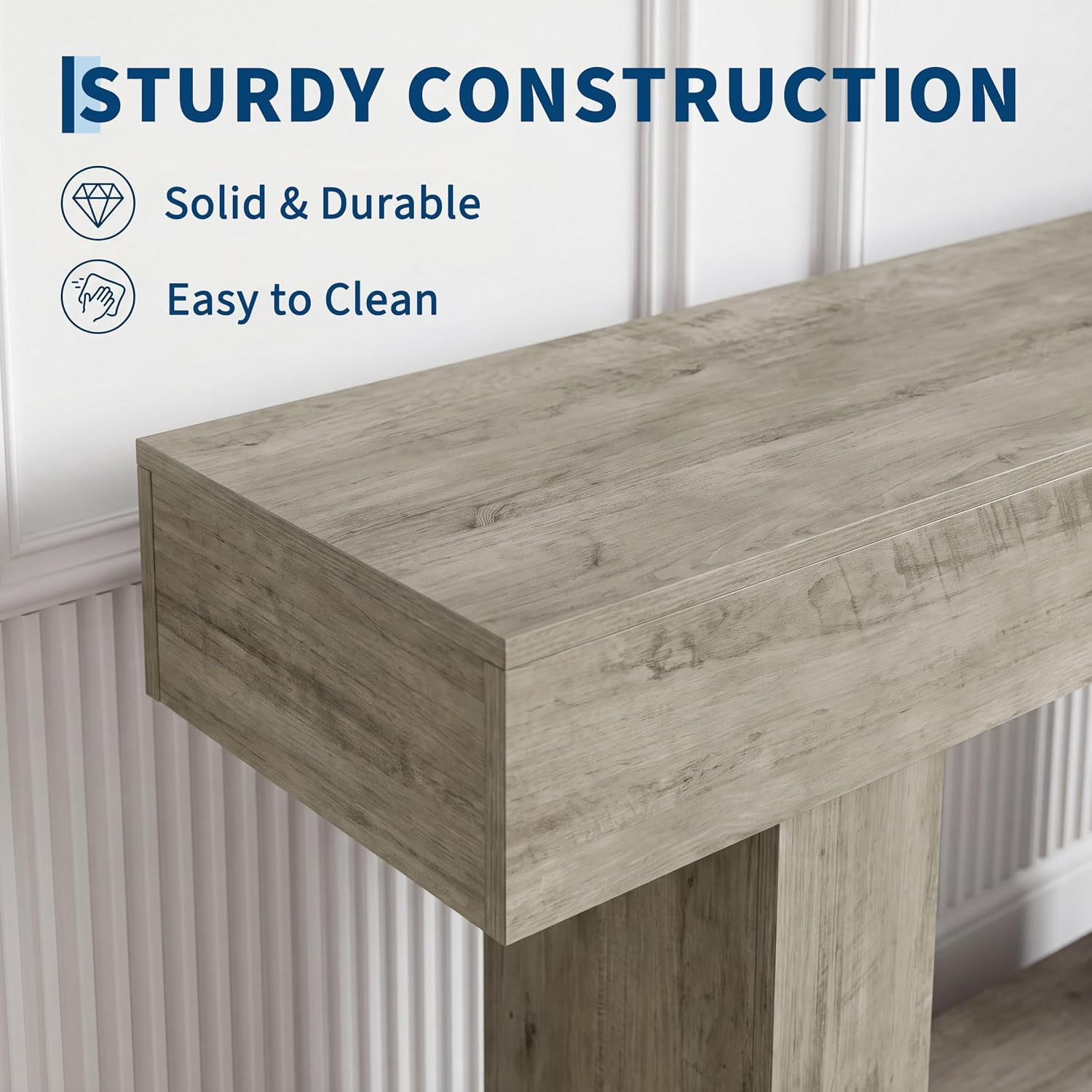 55” Entryway Table with Charging Station & LED Light, Narrow Sofa Table for Hallway Living Room, Modern Farmhouse Console Table with Storage Shelf, Gray