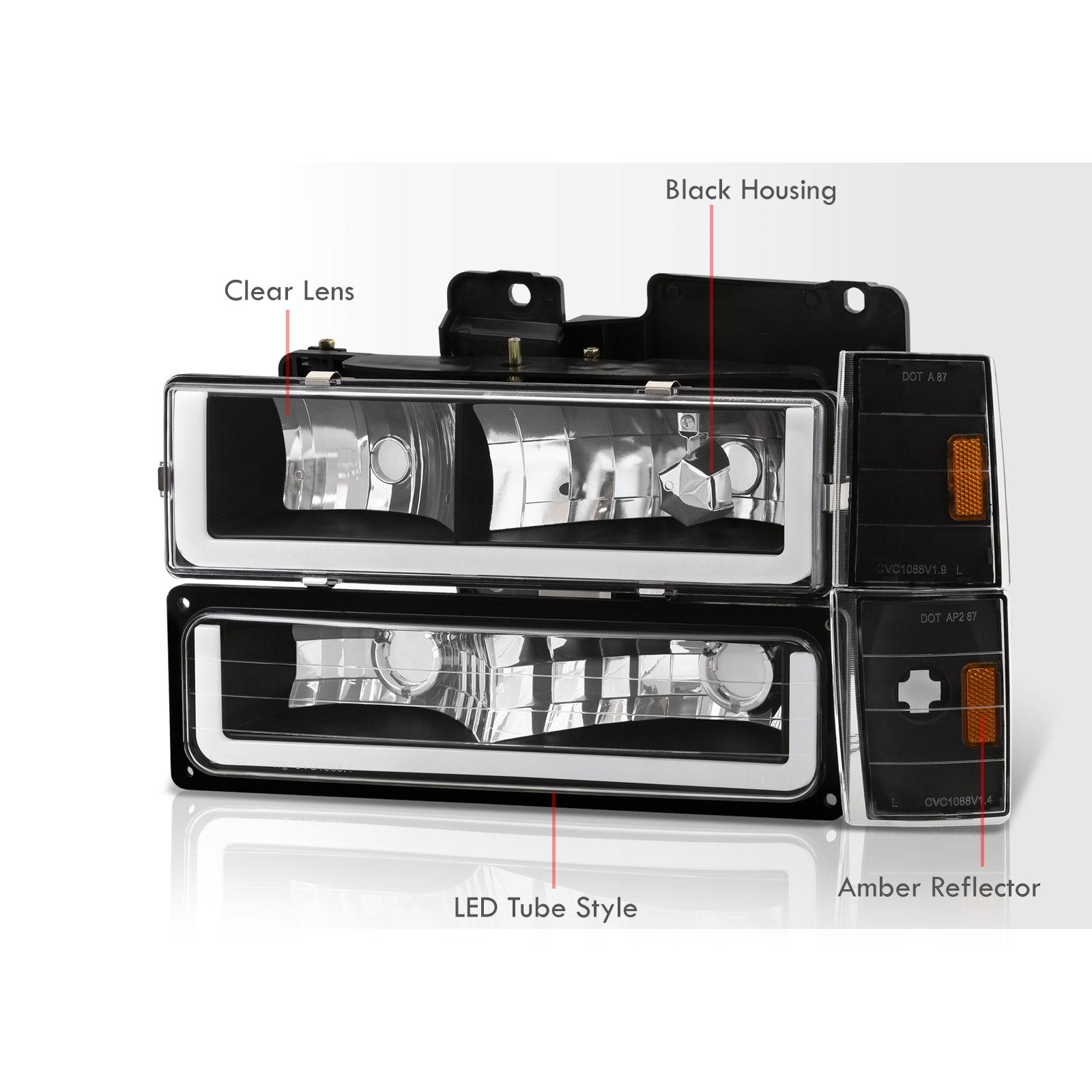 AJP Distributors Black Amber LED DRL Head Lights + Corner Bumper Lamps Compatible/Replacement For Chevy C10 C/K 1500 2500 3500 Blazer Silverado Suburban 1988 1989 1990 1991 1992 1993 88 89 90 91 92 93