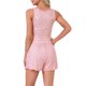 thumbnail image 3 of Pijama de mujer con volantes Inspire Chic, conjunto de top de tirantes con volantes y pantalones cortos, 2 piezas, XS, rosa, 3 of 6